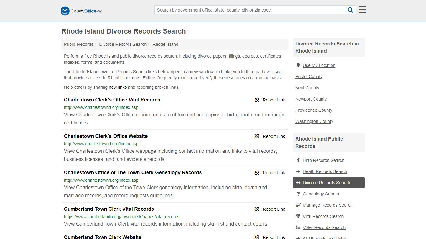 Rhode Island Divorce Records Search - County Office
